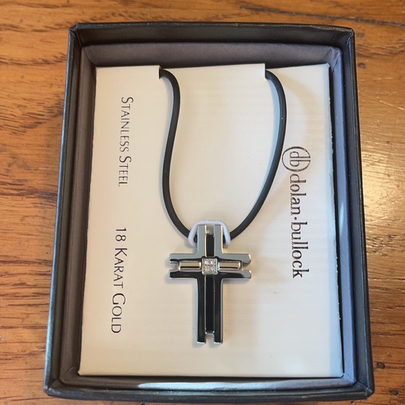 Mens Dolan Bullock CROSS Pendant 18K Gold Diamonds S-Steel Onyx in orig Box - Picture 10 of 14